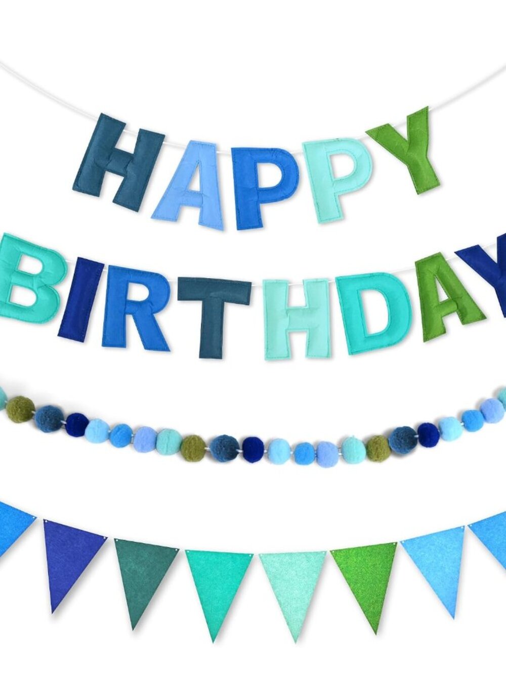 3 PCS Pre-Strung 3D Happy Birthday Banner Decorations, Blue